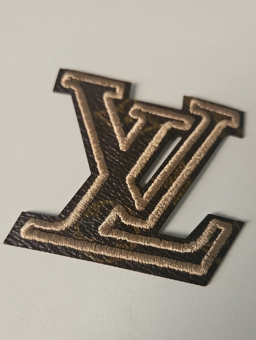Upcycled With Authentic Louis Vuitton MateriaBrown and Gold Embroidered LV Patch
